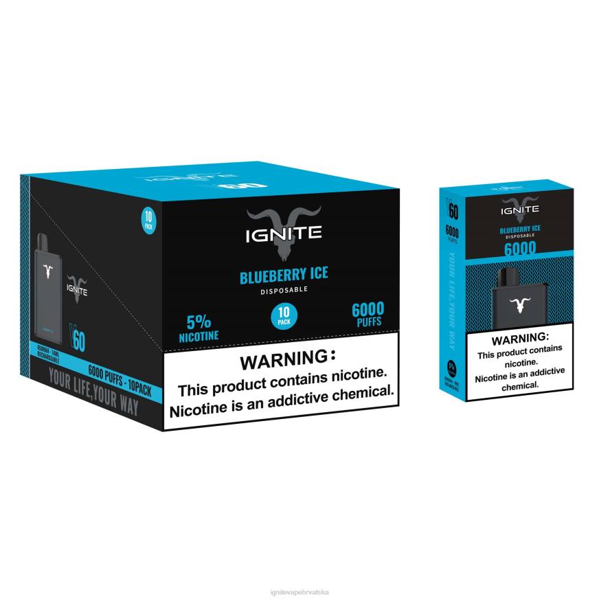 IGNITE V60 vape pen 10-pack - IGNITE Vape Europe DP6F13 led od borovnice